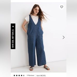 Madewell Denim V-Neck Wide Leg Jumpsuit in XS